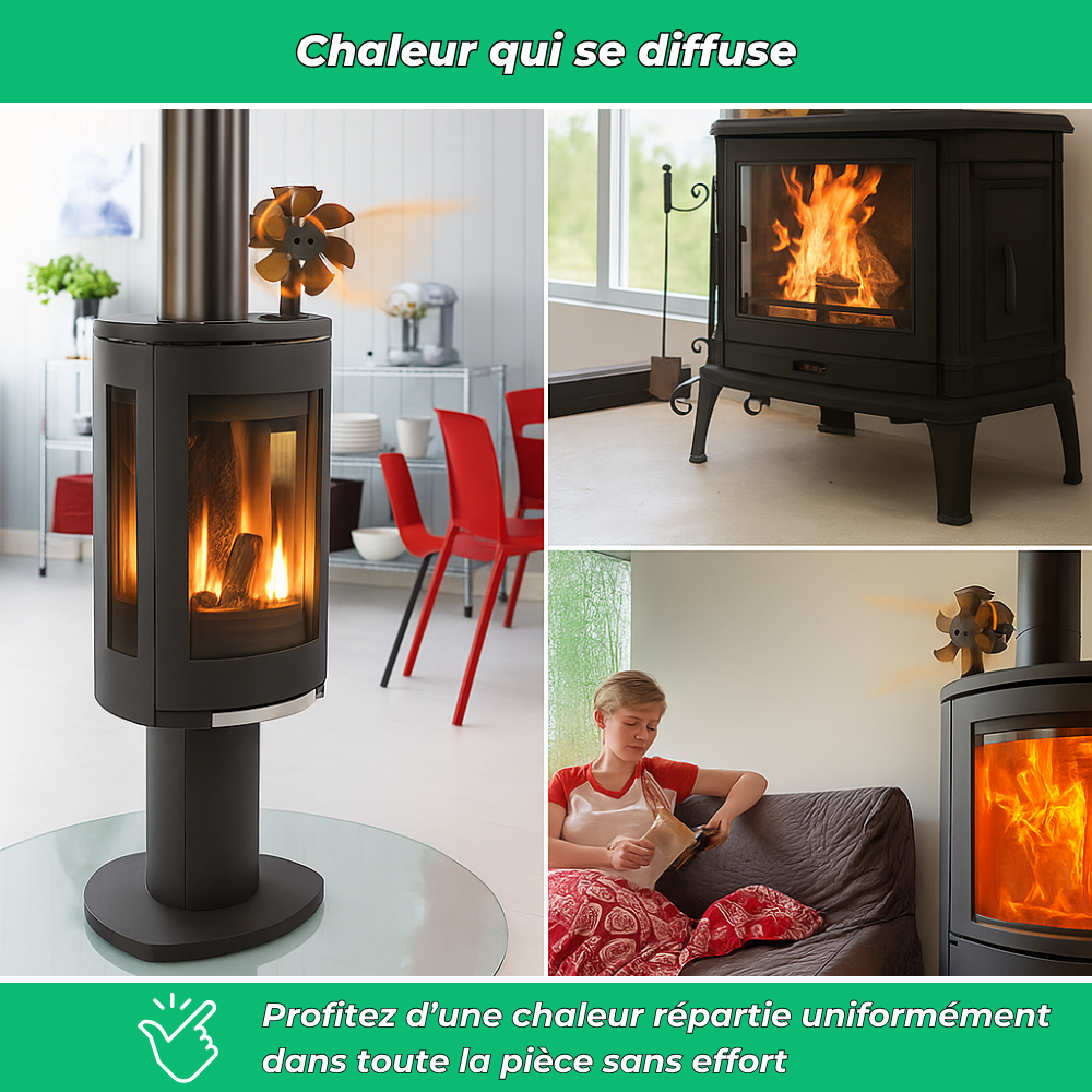 PoêleBoost | Ventilateur pour poêle à bois silencieux | Diffusion de chaleur efficace