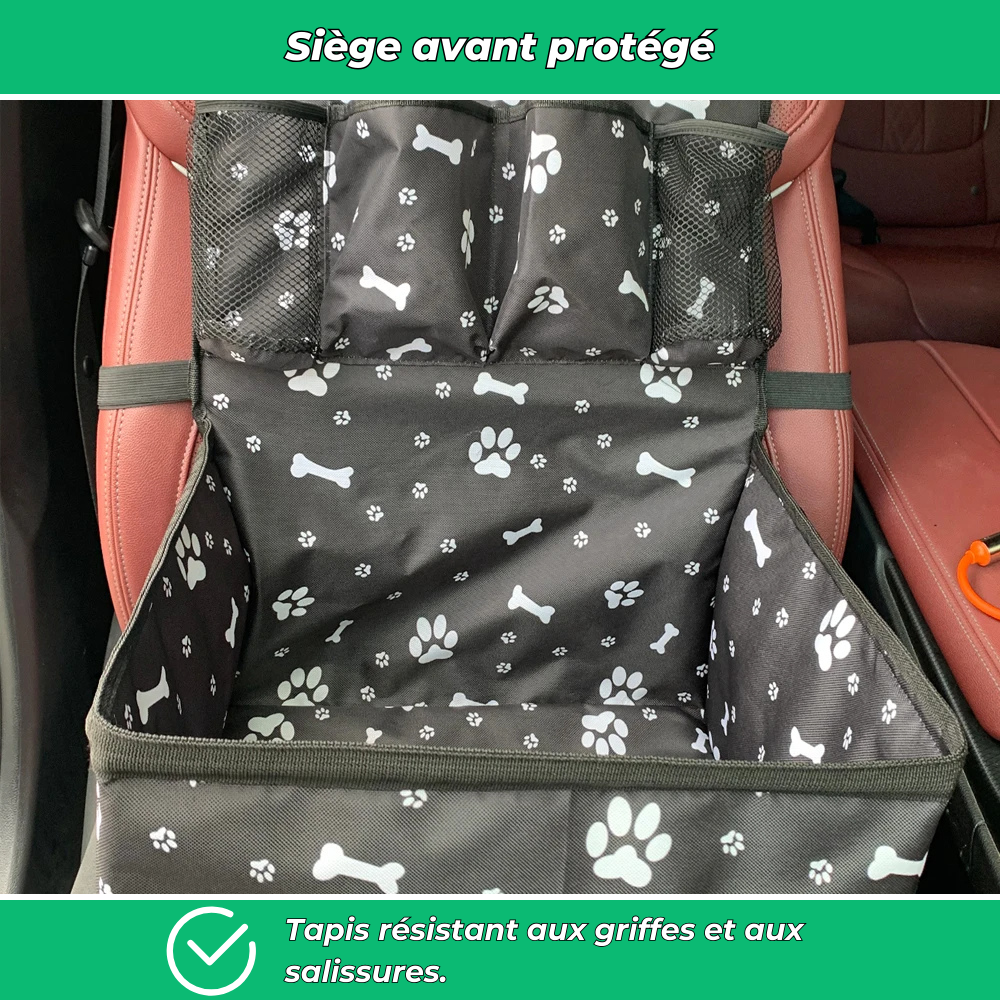 Panier de voiture pour chien – Siège avant avec tapis anti-rayures, poches latérales et housse de ceinture de sécurité