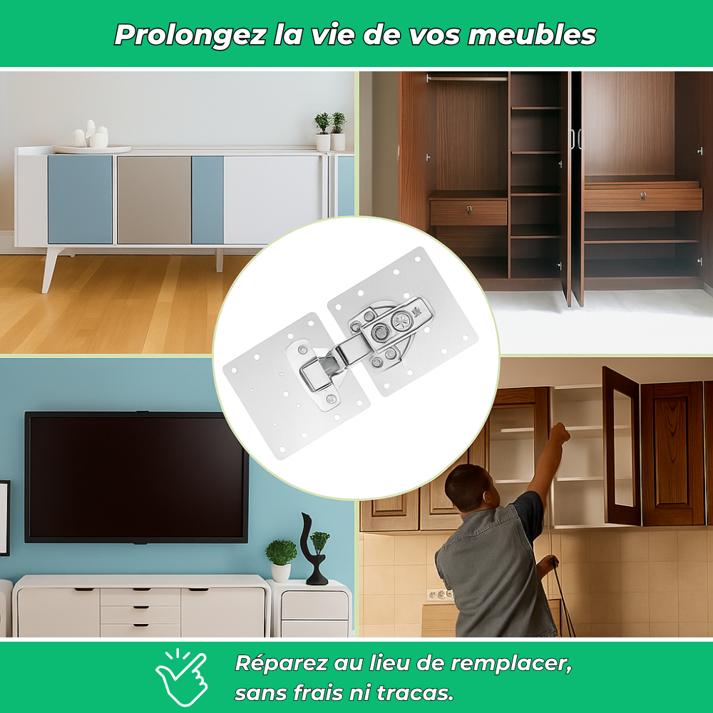 EasyFix – Kit de réparation robuste pour charnières de placard et meubles de cuisine