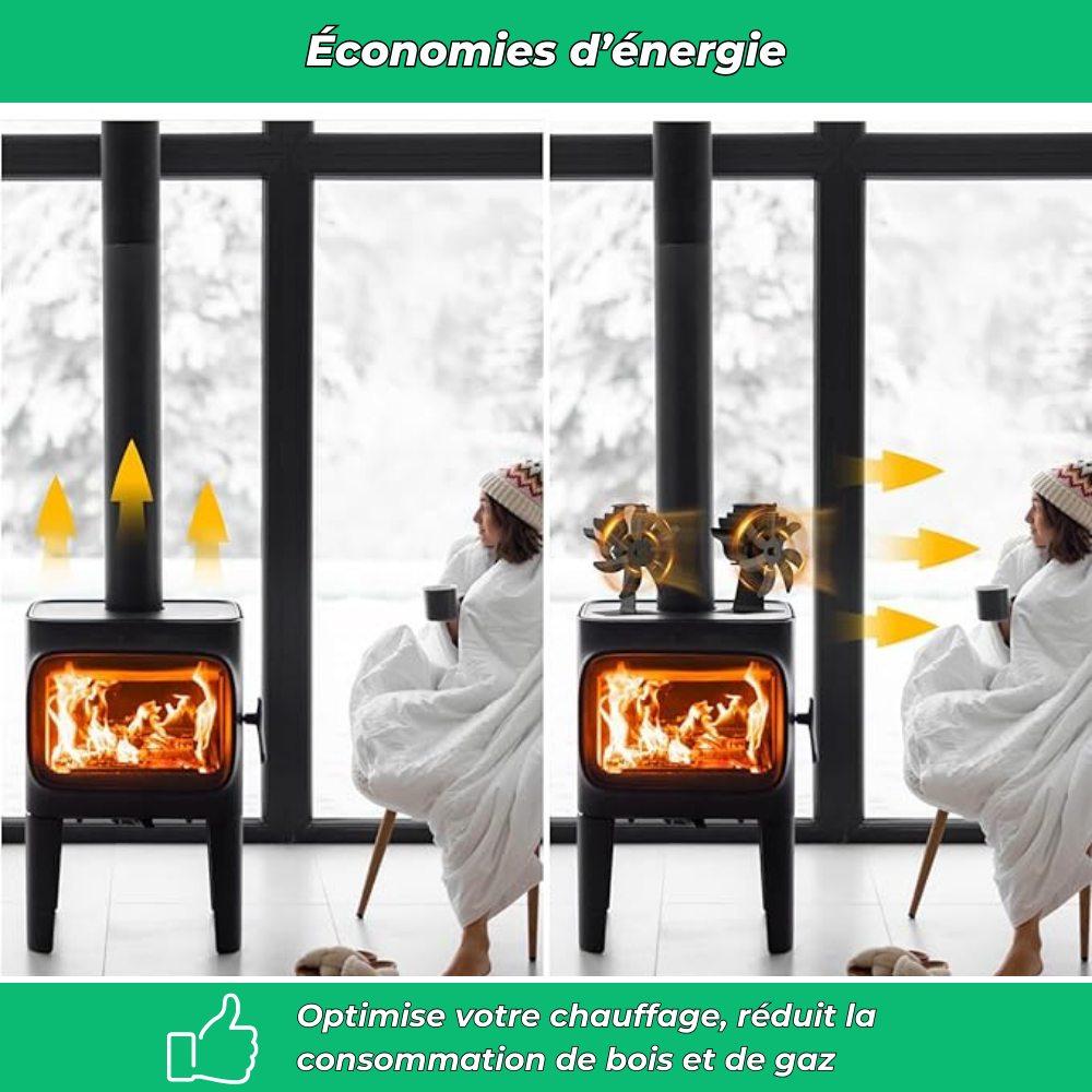 PoêleBoost | Ventilateur pour poêle à bois silencieux | Diffusion de chaleur efficace
