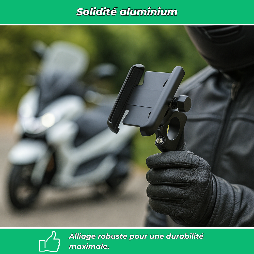 Support téléphone moto aluminium 360° – Fixation GPS anti-tremblement