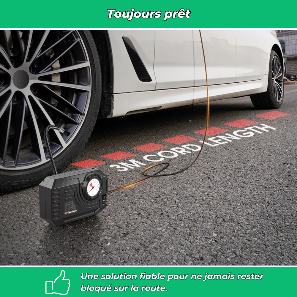 Compresseur d’air portable 12V – Gonfleur pneus voiture moto vélo LED