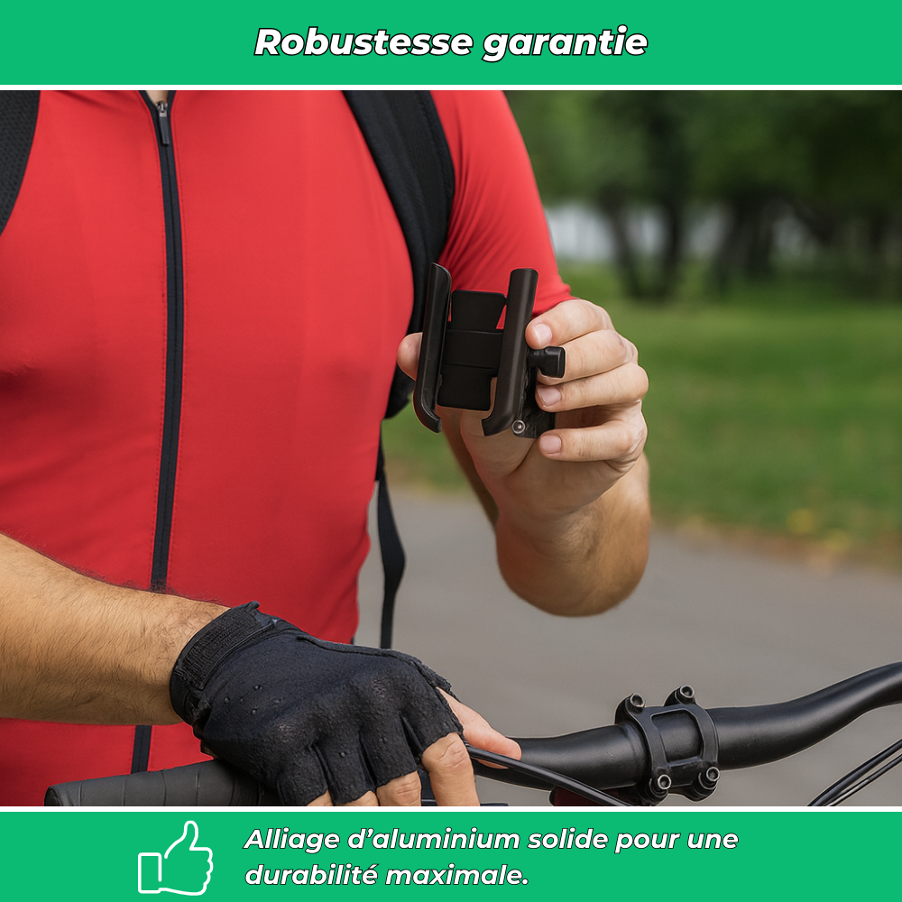Support téléphone vélo aluminium 360° – Fixation GPS anti-vibrations universelle