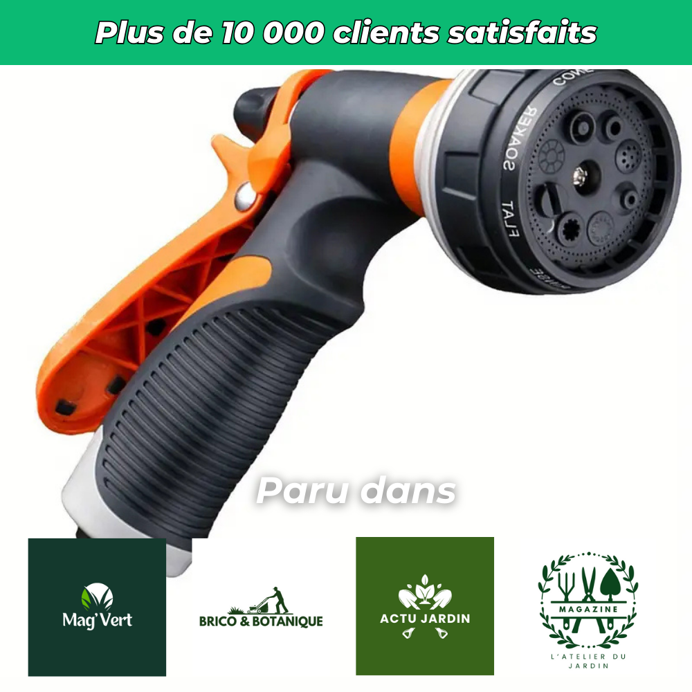 JetGrip Pistolet d'Arrosage Ergonomique à Jets Réglables – Pour Jardin et Arrosage Précis