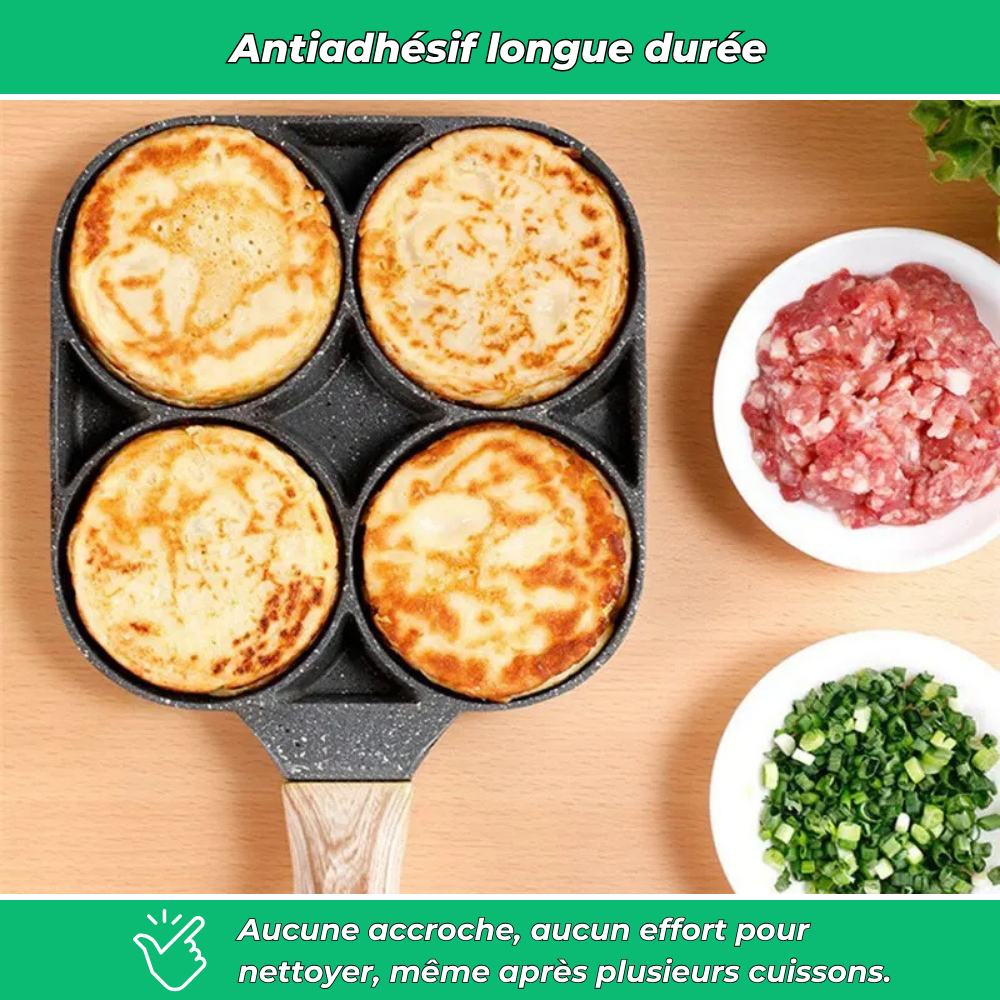 Poêle 4 compartiments antiadhésive pour petits-déjeuners variés
