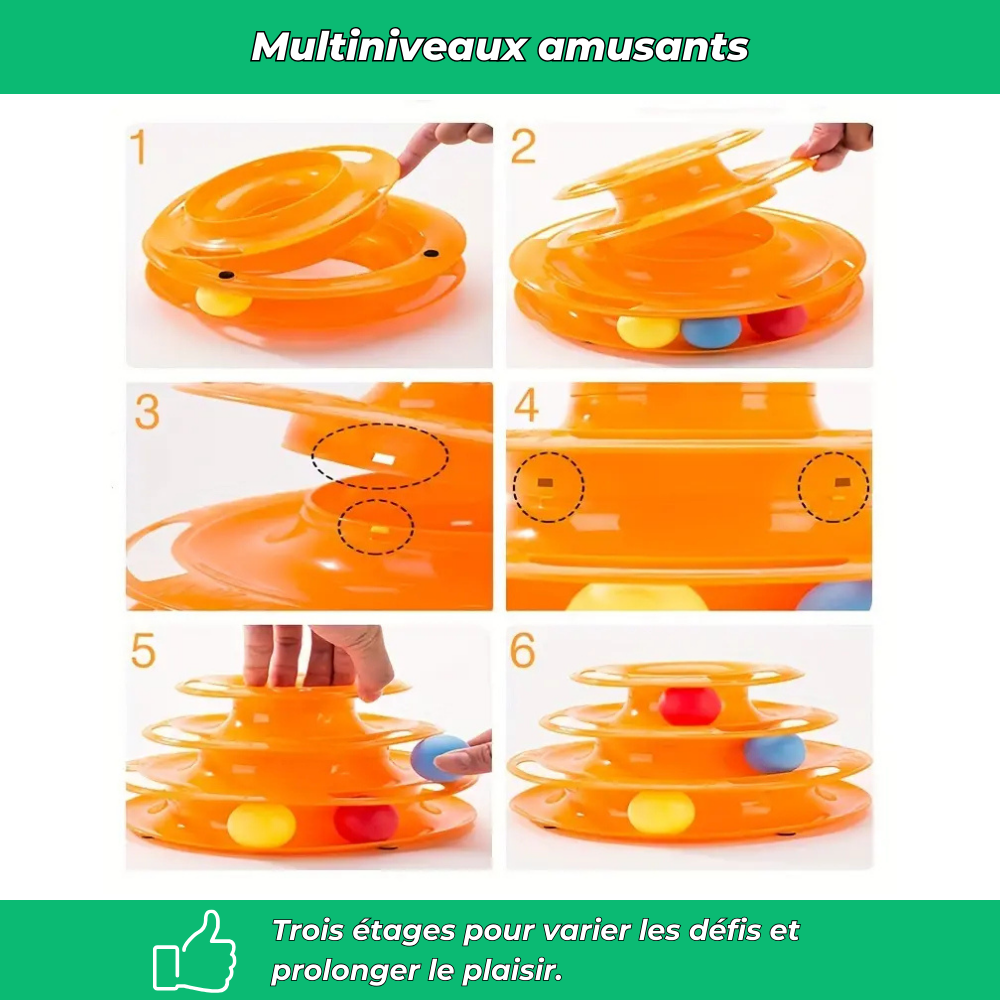 Jouet interactif pour chat 3 niveaux avec balles colorées