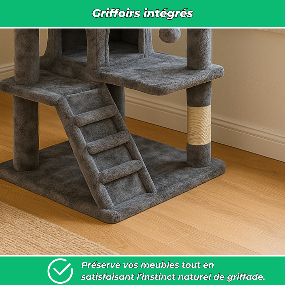 Arbre à Chat Multi-Niveaux avec Griffoir et Plateformes – Maison de Jeu pour Chats
