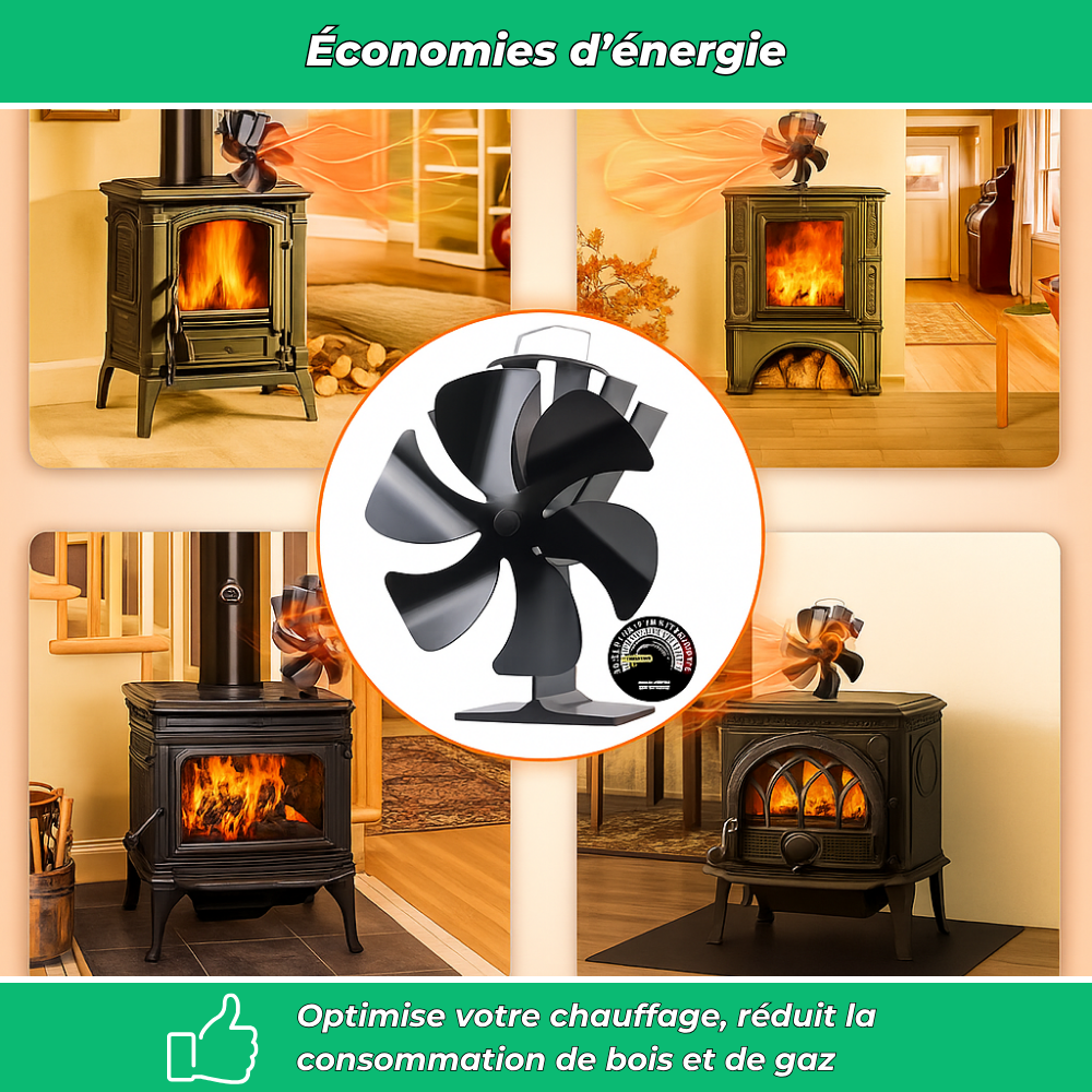 PoêleBoost | Ventilateur pour poêle à bois silencieux | Diffusion de chaleur efficace