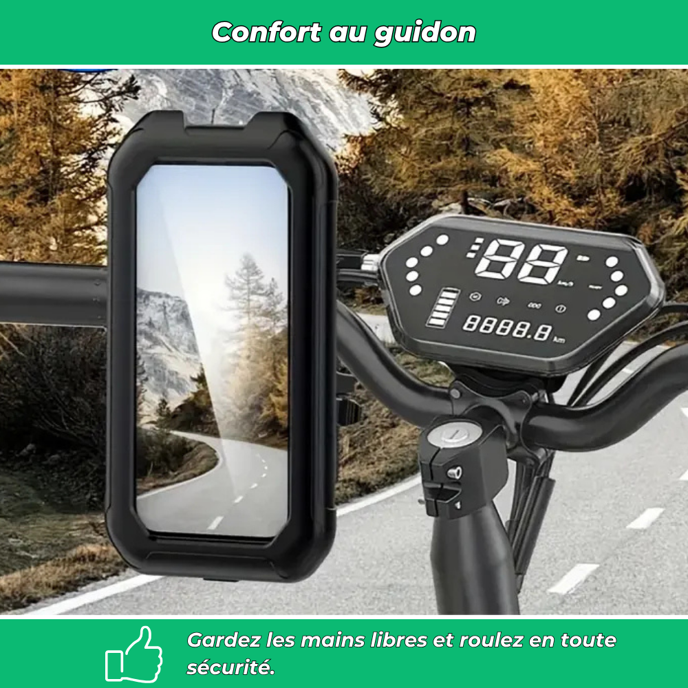 Support téléphone vélo 360° étanche – Porte-téléphone antichoc pour VTT, vélo électrique et moto
