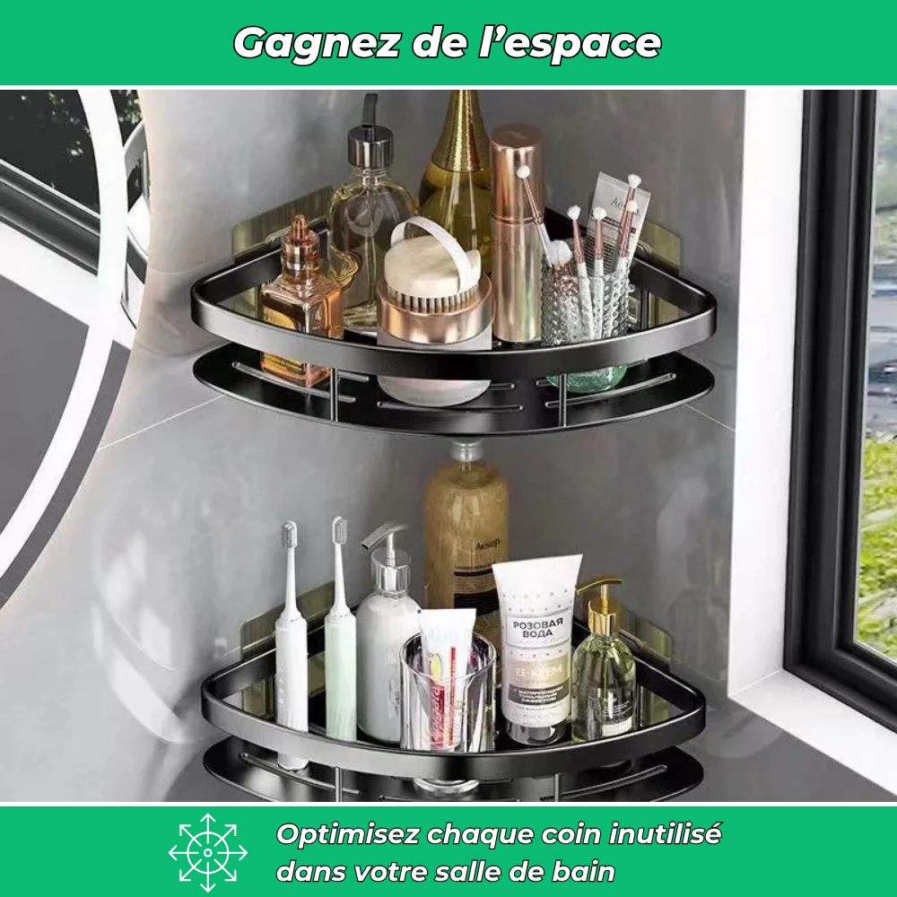 Étagères d’angle duo – Rangement pratique et sans perçage (Lot de 2)