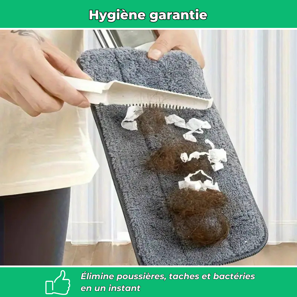 Serpillière à pulvérisation microfibres avec manche inox pour sols secs et humides