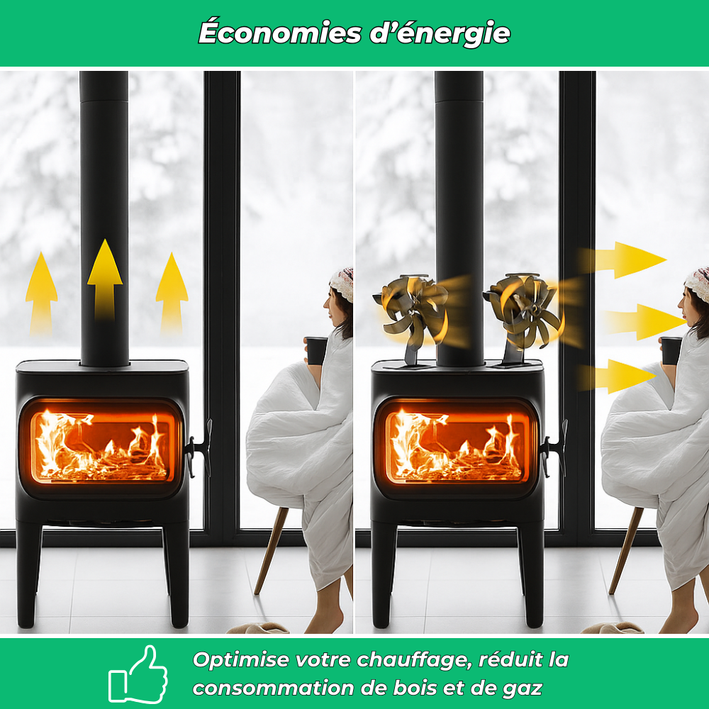 PoêleBoost | Ventilateur pour poêle à bois silencieux | Diffusion de chaleur efficace