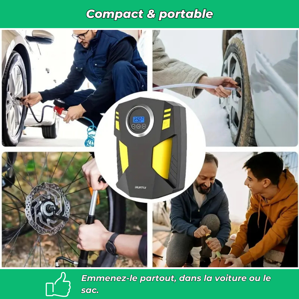 Compresseur à air portable LED – Gonfleur pneus voiture et moto