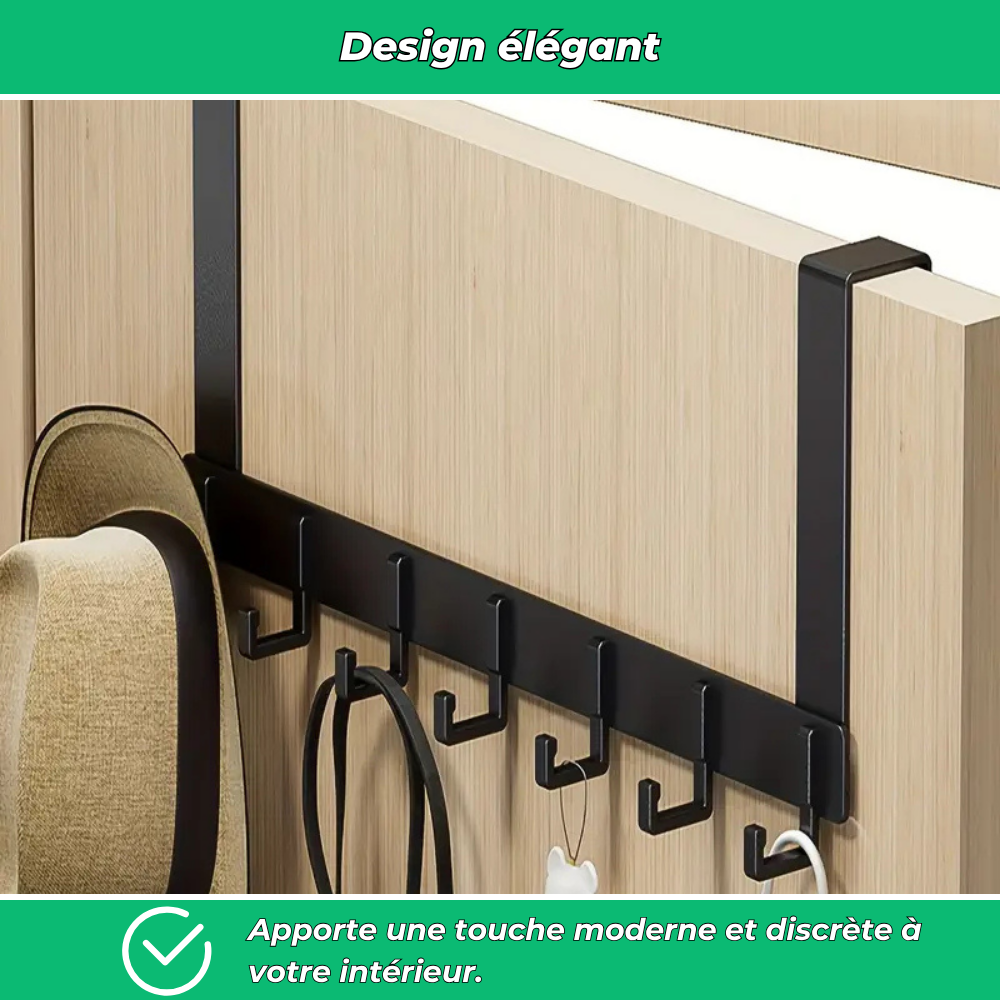 Porte-manteau mural en aluminium sans perçage – 6 crochets robustes pour vêtements et accessoires