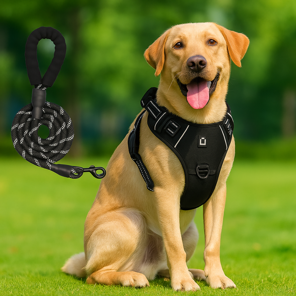 Harnais chien anti-fuite réglable + laisse 1,5 m réfléchissante