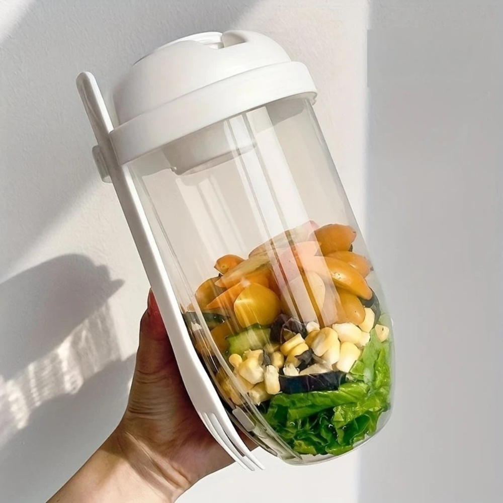 Bocal à salade nomade avec couvercle et couverts