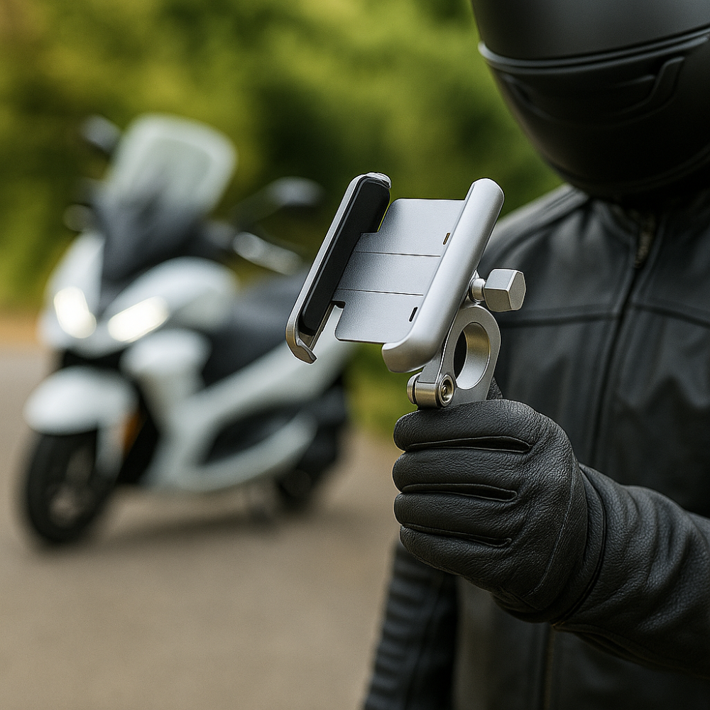 Support téléphone moto aluminium 360° – Fixation GPS anti-tremblement