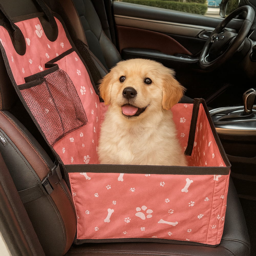 Panier de voiture pour chien – Siège avant avec tapis anti-rayures, poches latérales et housse de ceinture de sécurité