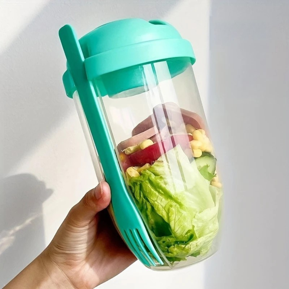 Bocal à salade nomade avec couvercle et couverts