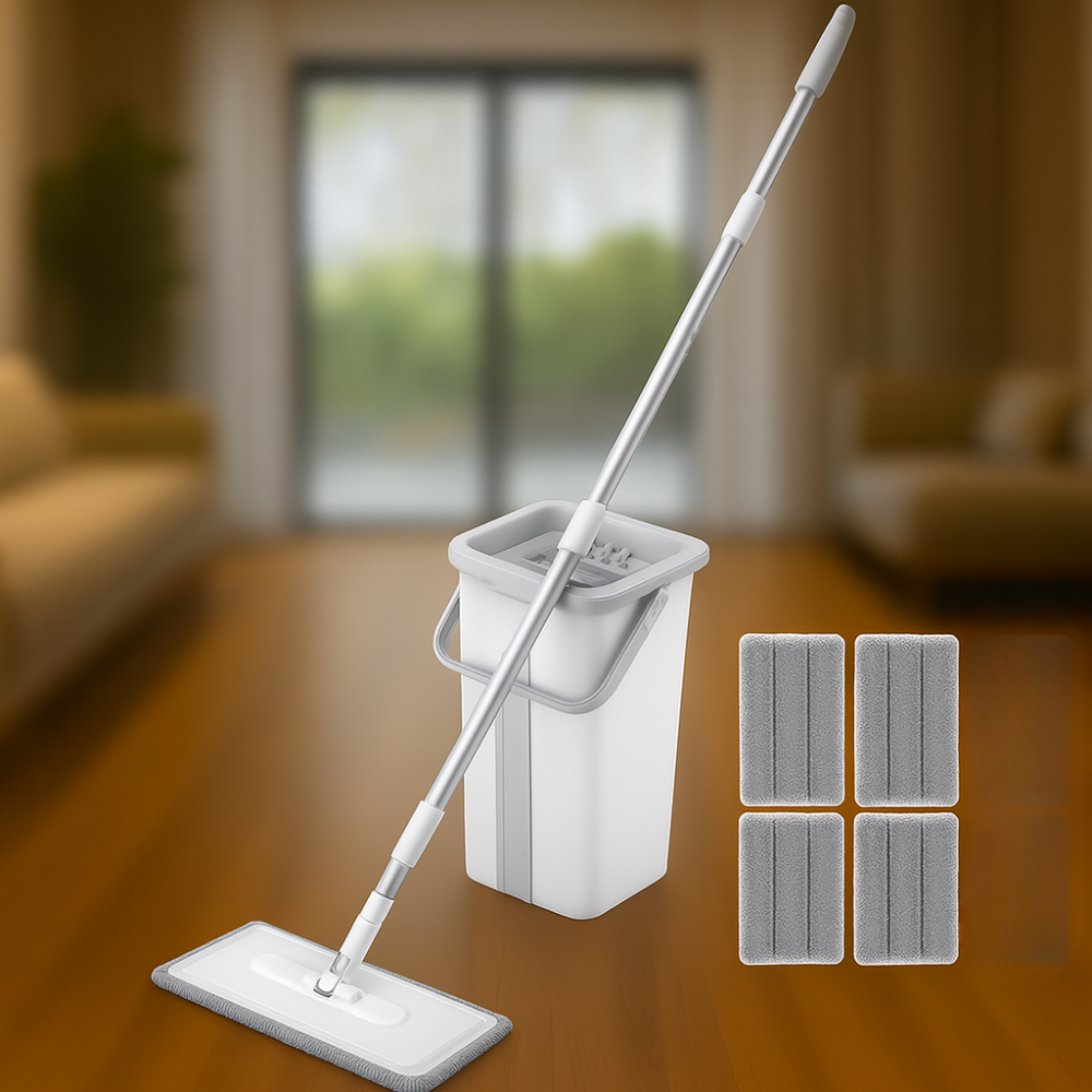CrystalMop – Serpillière avec seau essoreur 360° pour sols humides et secs