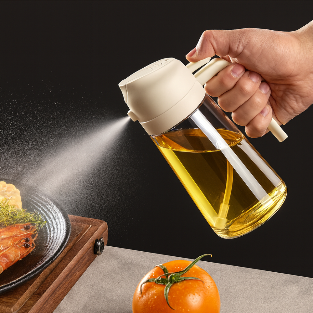 Vaporisateur d’huile d’olive 2-en-1 – spray et verseur pratique pour cuisson, salade et barbecue