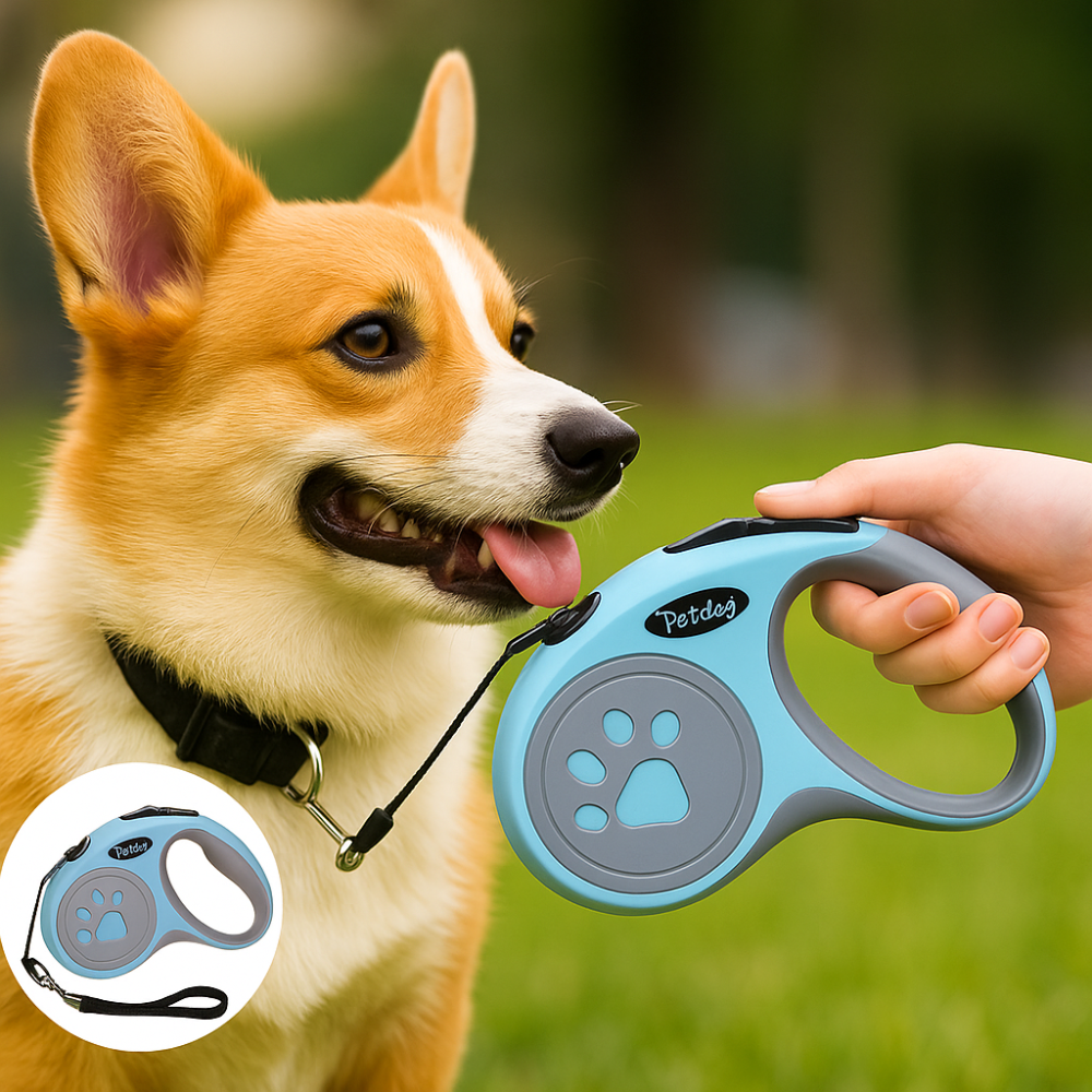 Laisse rétractable pour chien – Nylon durable avec frein à un bouton, idéale petits et moyens chiens