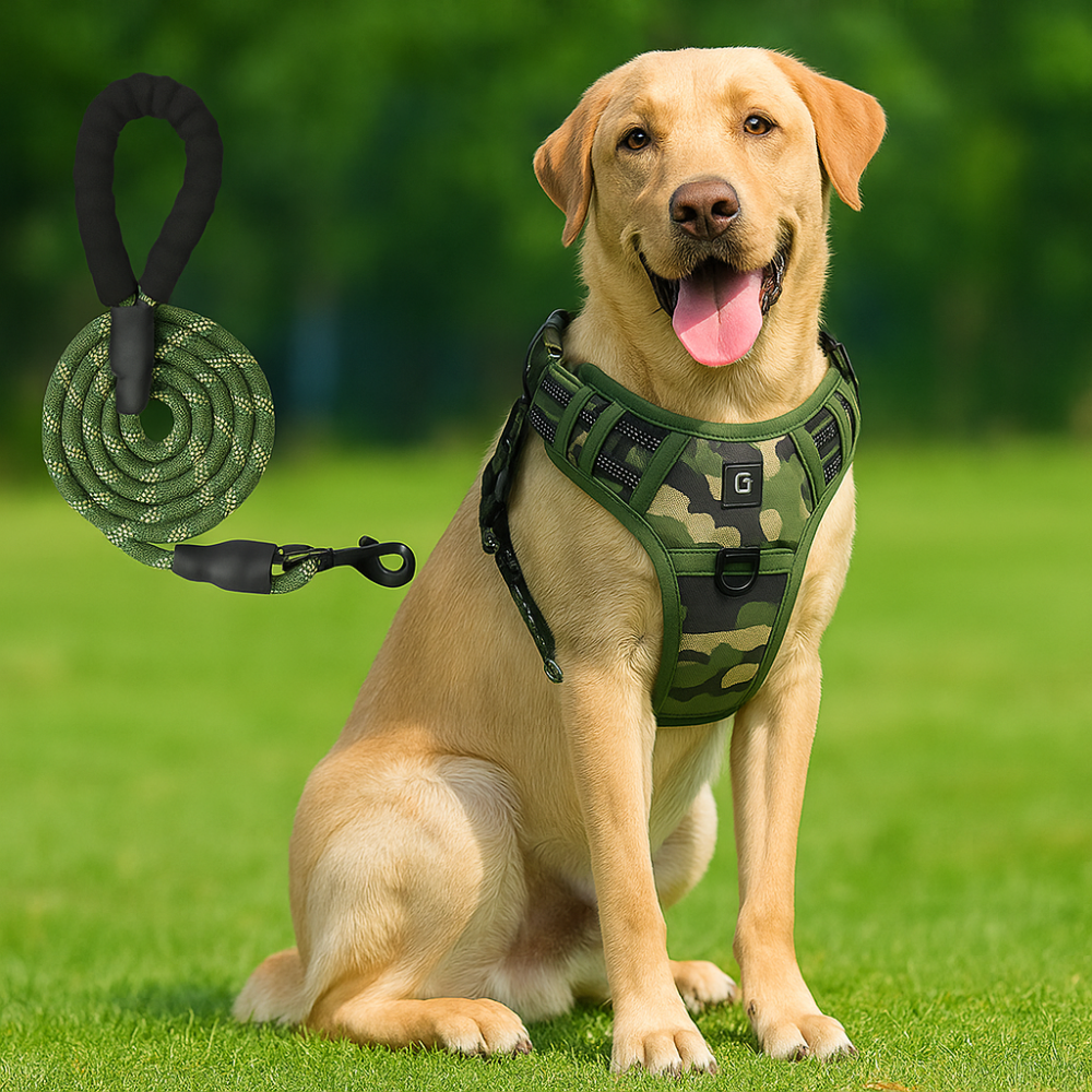 Harnais chien anti-fuite réglable + laisse 1,5 m réfléchissante
