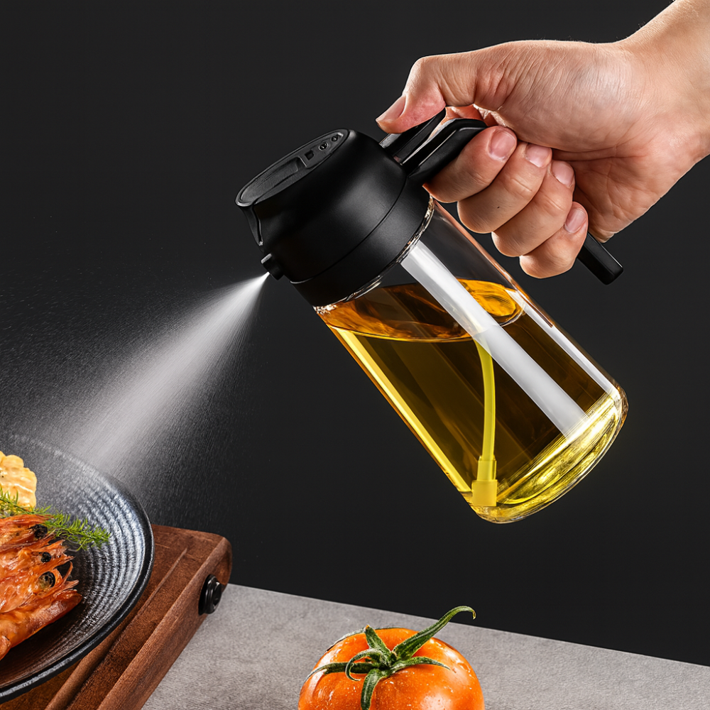 Vaporisateur d’huile d’olive 2-en-1 – spray et verseur pratique pour cuisson, salade et barbecue
