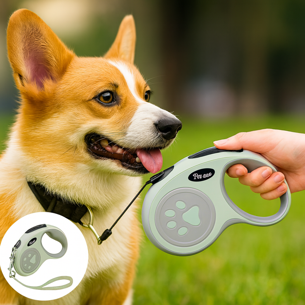 Laisse rétractable pour chien – Nylon durable avec frein à un bouton, idéale petits et moyens chiens