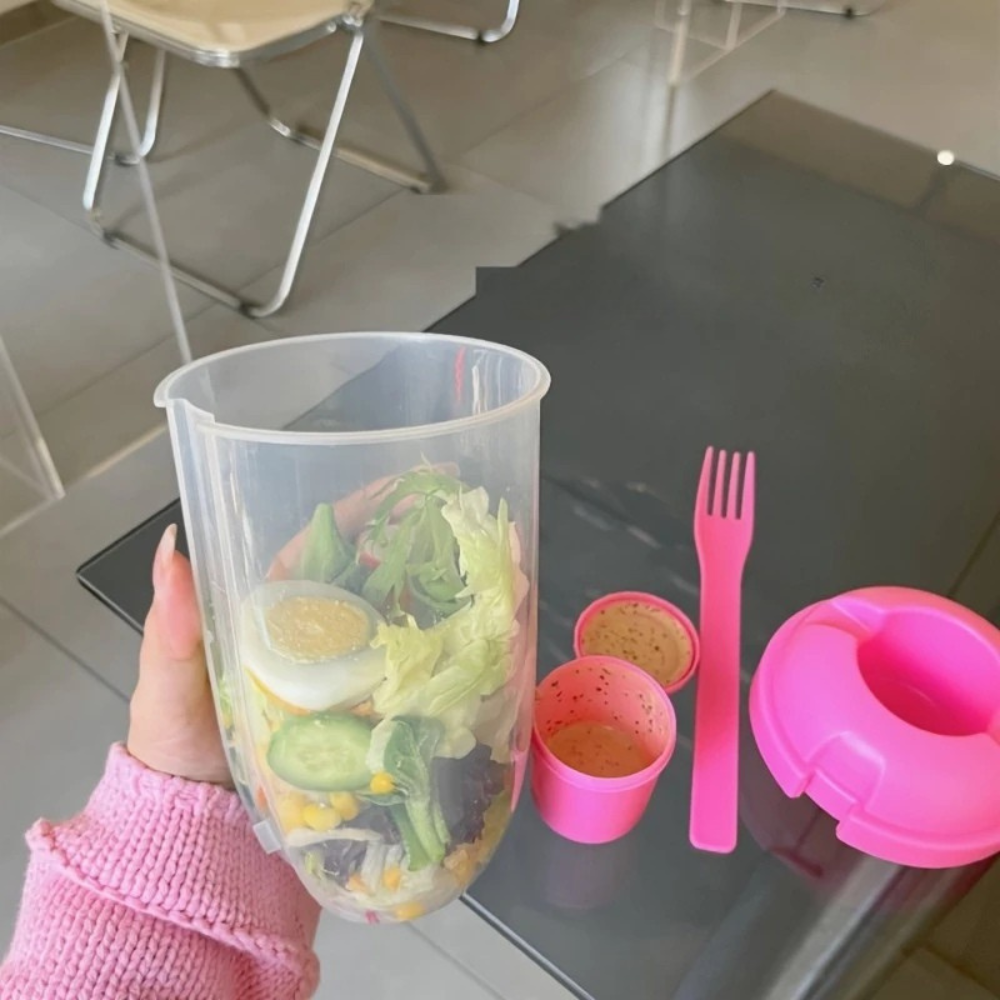 Bocal à salade nomade avec couvercle et couverts