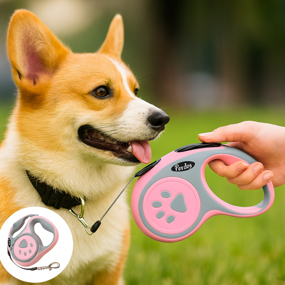 Laisse rétractable pour chien – Nylon durable avec frein à un bouton, idéale petits et moyens chiens