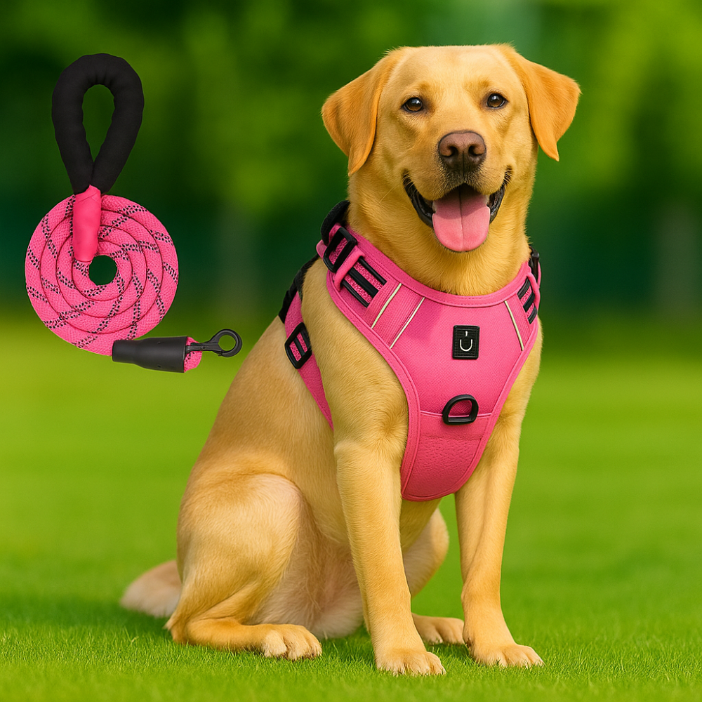 Harnais chien anti-fuite réglable + laisse 1,5 m réfléchissante