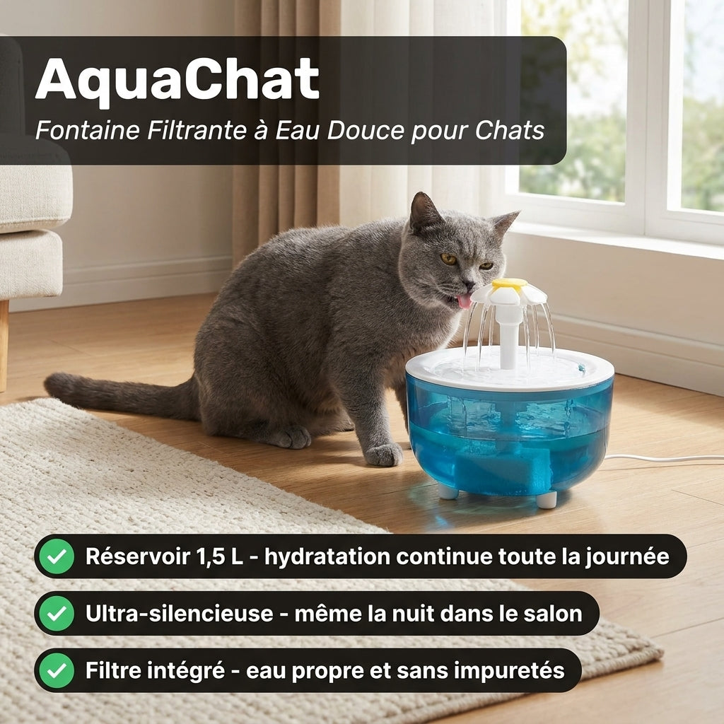 Fontaine à eau filtrante AquaChat pour chats – Hydratation saine et continue