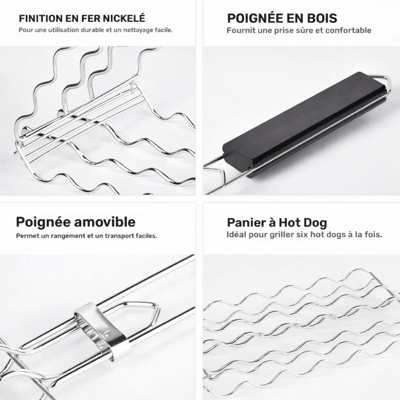 Grill’PRO | Panier à barbecue spécial saucisses en métal – Cuisson uniforme – Accessoire BBQ robuste