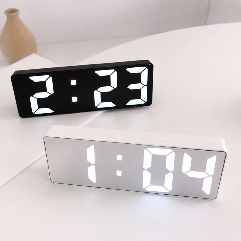 Claryo – Réveil numérique LED à effet miroir, grand affichage, luminosité réglable