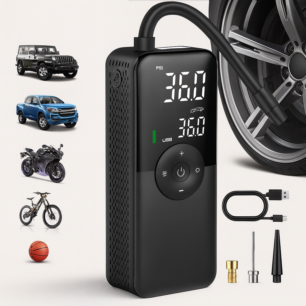 Gonfleur pneus portable voiture moto vélo – Compresseur d’air électrique