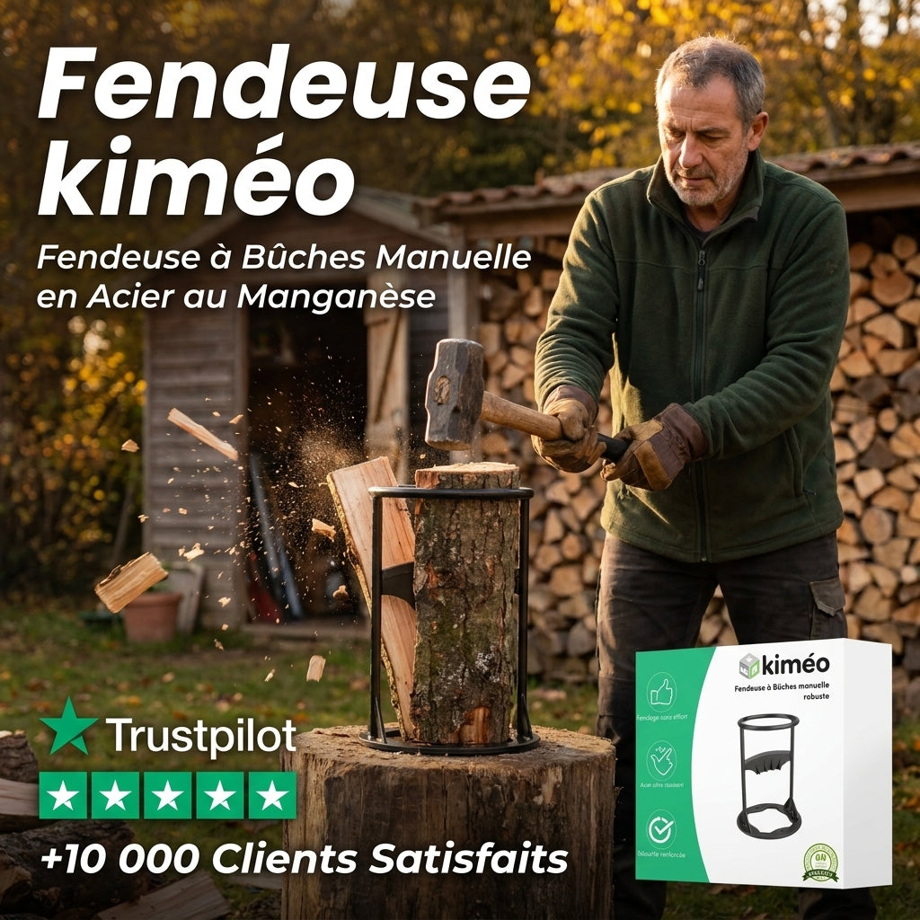 Fendeuse à bûches manuelle en acier au manganèse – Fendeur de bois robuste et sécuritaire pour chauffage