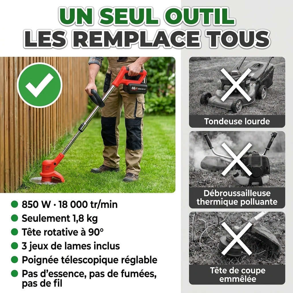 D80 PRO Débroussailleuse Sans Fil Haute Puissance – Coupe d'Herbe, Buissons et Branches Épaisses