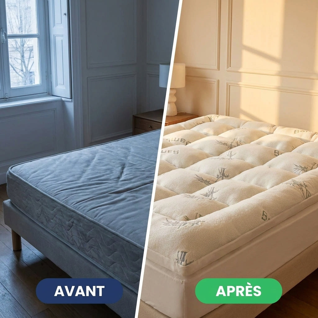 Nocéa | Surmatelas Bambou 3D Moelleux – Soulage le Dos et les Hanches, Fraîcheur Toute la Nuit