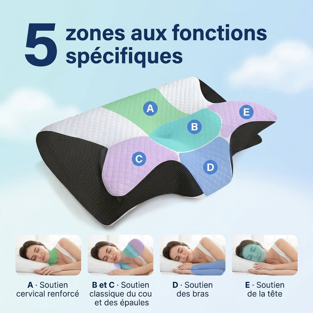 Sleep'Zen | Oreiller cervical réglable ergonomique | Confort & Soulagement du cou