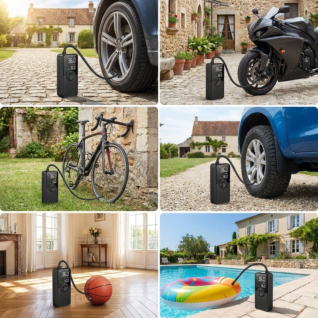 Air'Pro - Gonfleur pneus portable voiture moto vélo – Compresseur d’air électrique