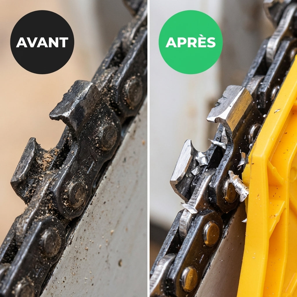 Affût’PRO Affûteur de Tronçonneuse Ultra-Rapide – Précision Instantanée pour Coupe Efficace