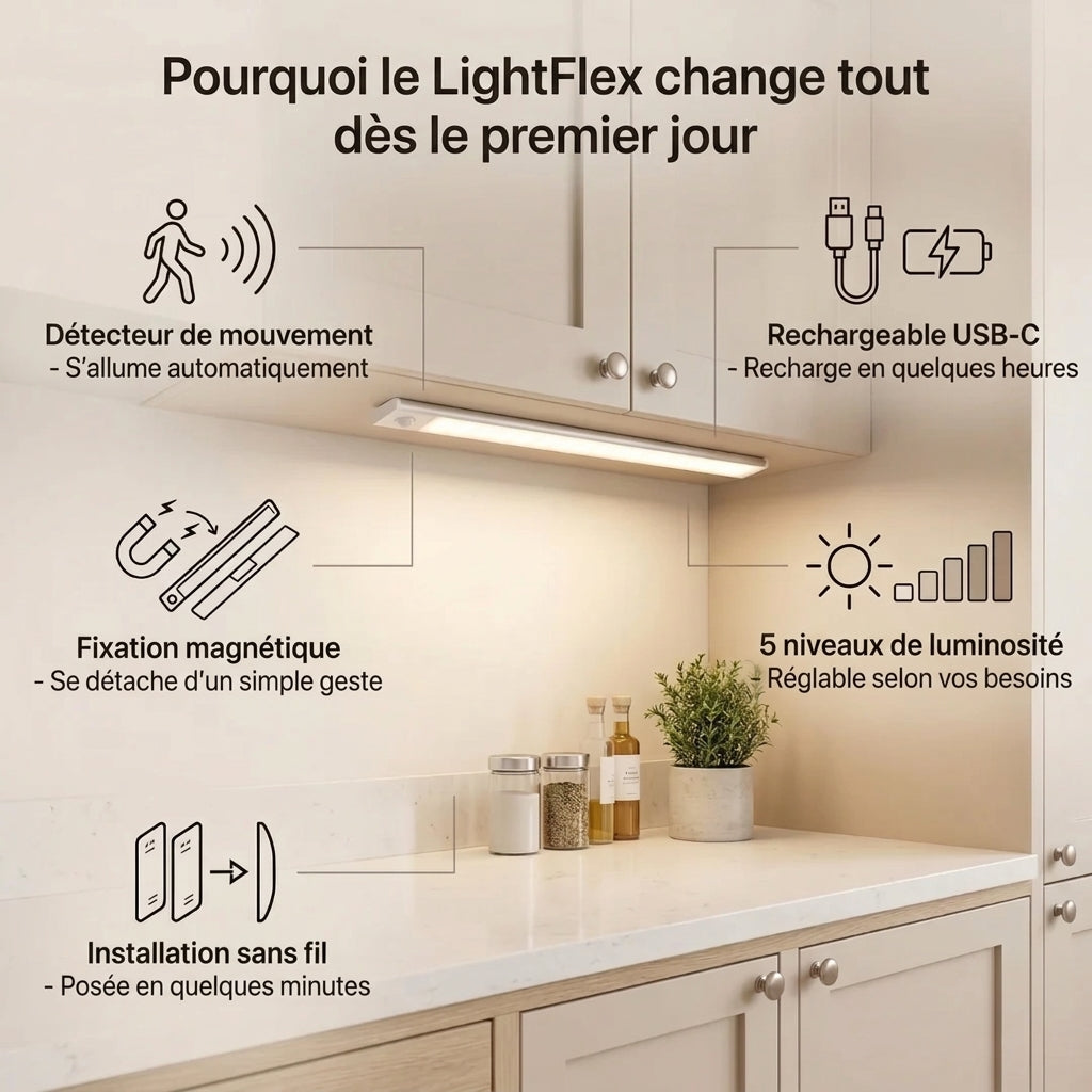 LightFlex – Éclairage LED 30cm sans fil avec détecteur de mouvement intégré
