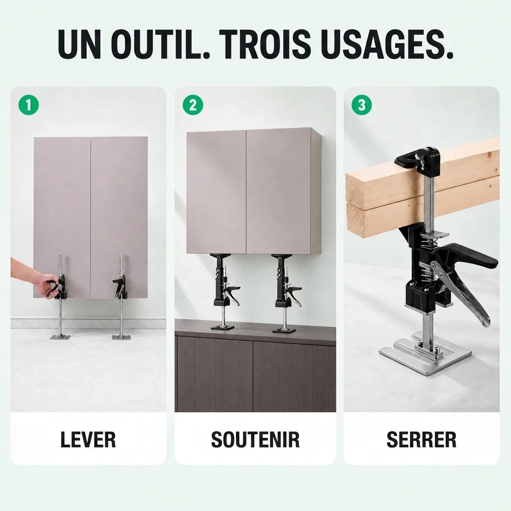 Cric manuel multifonction pour pose et levage facile