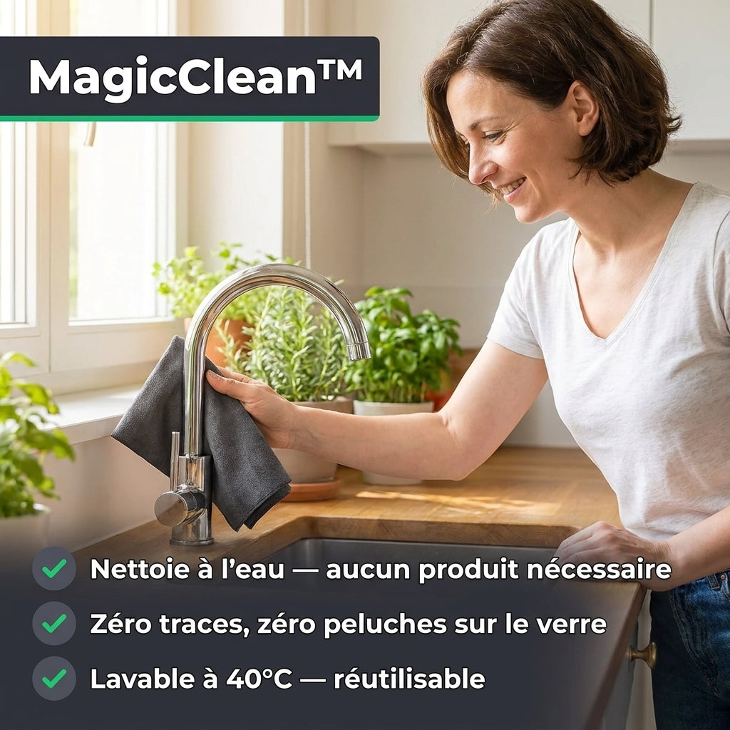 MagicClean | Chiffon microfibre ultra-absorbant | Anti-traces et anti-calcaire