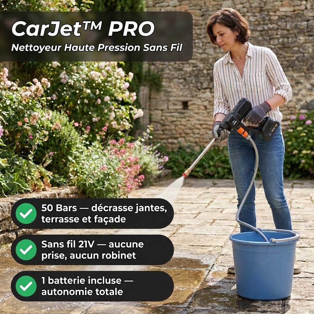 CarJet™ PRO | Nettoyeur Haute Pression Électrique 21V Sans Fil | 50 Bars Portable avec Batterie