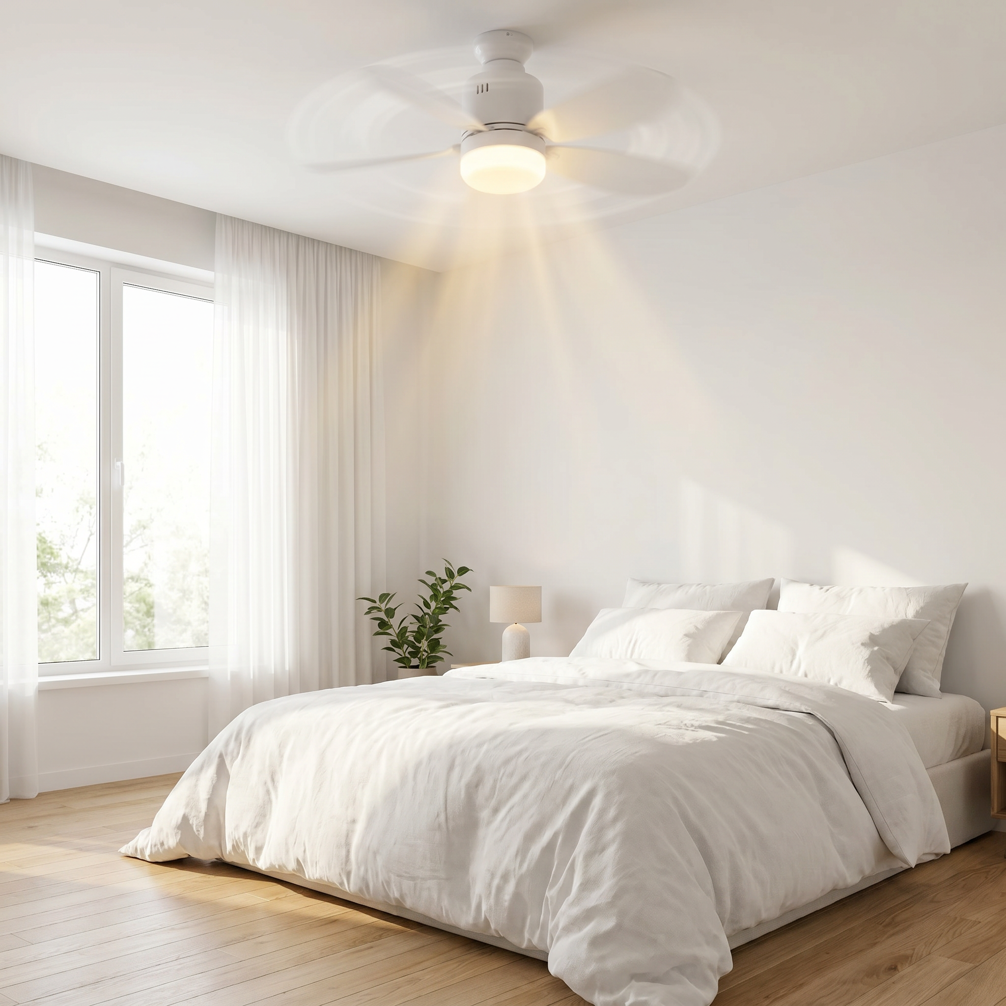 Ventilateur de Plafond avec LED Silencieux & Connecté | Ventilateur Plafonnier 5 Pales avec Télécommande