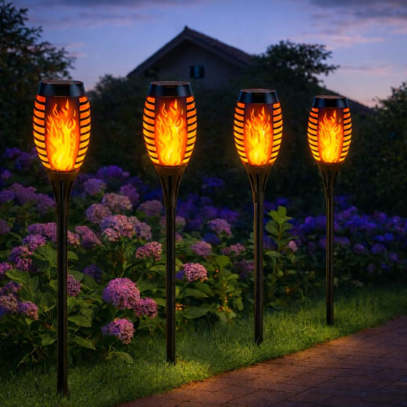 Flaméo – Lampes solaires à flamme vacillante pour jardin (Lot de 4)