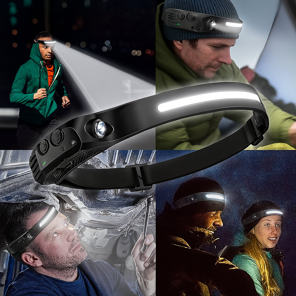 Ultra Light Rechargeable LED Headlamp with Motion Detection – Hands-Free Lighting for Outdoor Activities