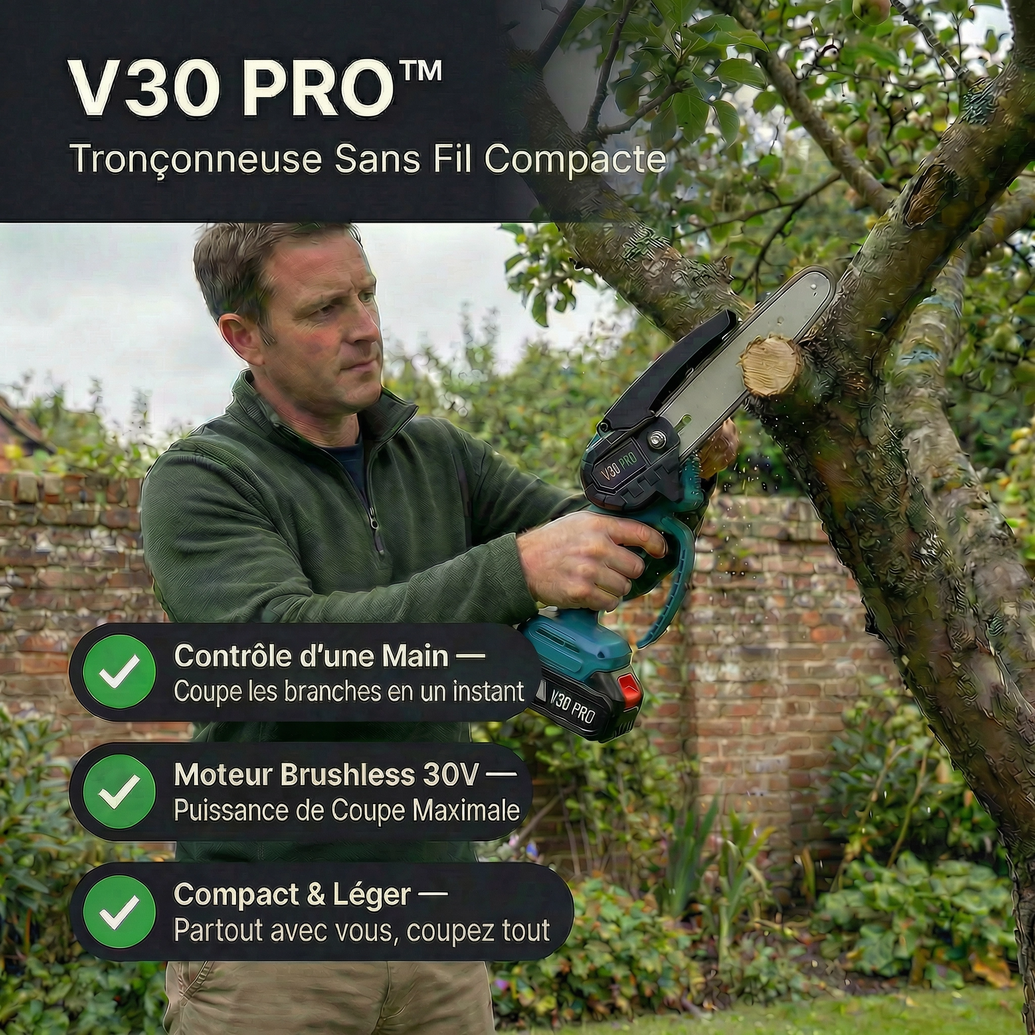 V30 PRO | Tronconneuse électrique portable | Coupe rapide et précise